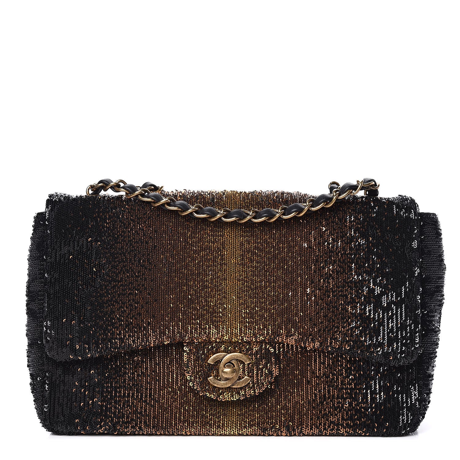 Chanel Sequin Medium Single Flap Bronze Black 1 of 11