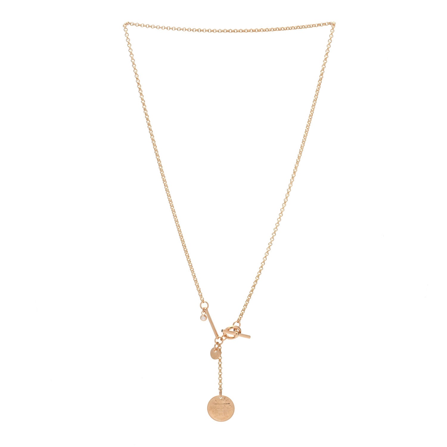 Hermes 18K Rose Gold Diamond PM Ex-Libris Pendant Necklace 3 of 5