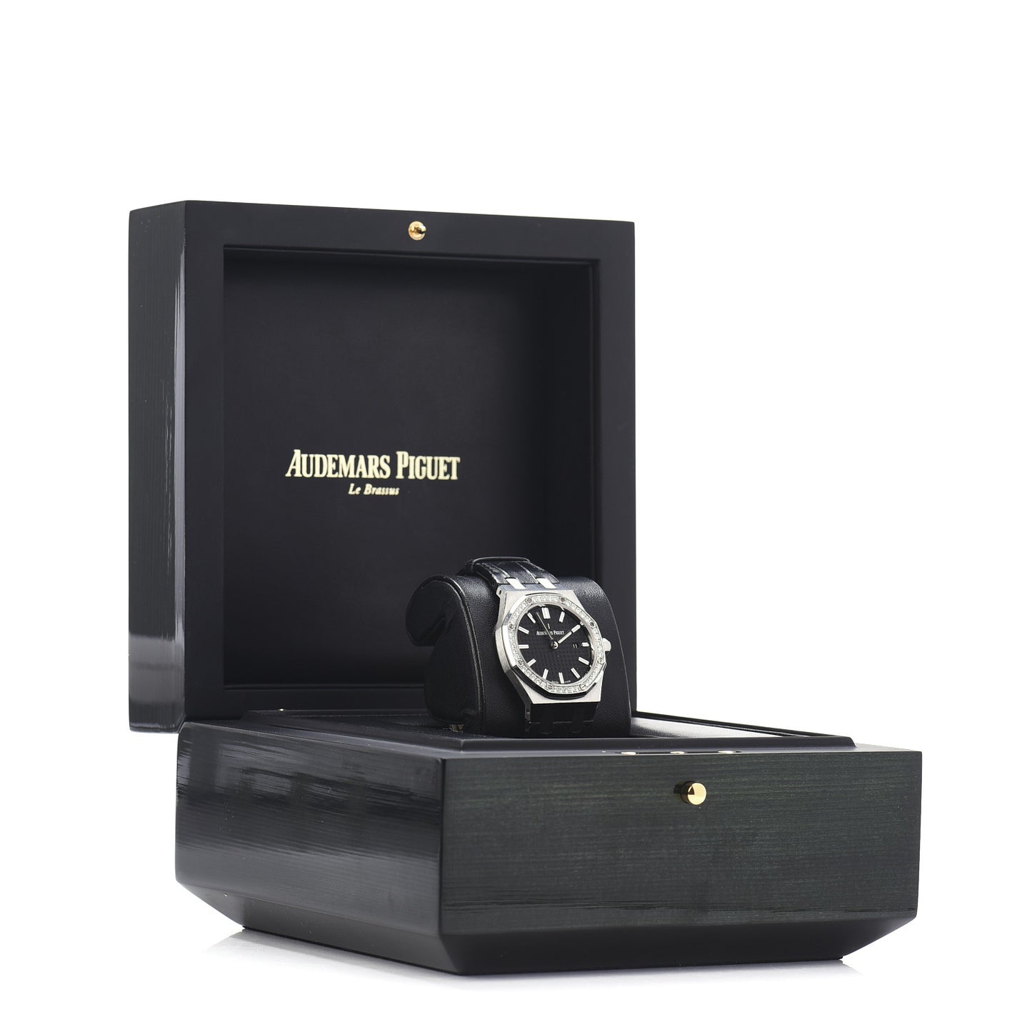 Stainless Steel Alligator Diamond 33mm Royal Oak Quartz Watch Black 67651ST.ZZ.D002CR.01