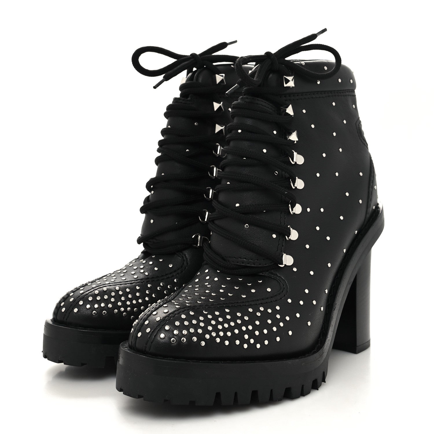 Valentino Garavani Calfskin Studded Lace-Up Ankle Boots 38.5 Black 3 of 8