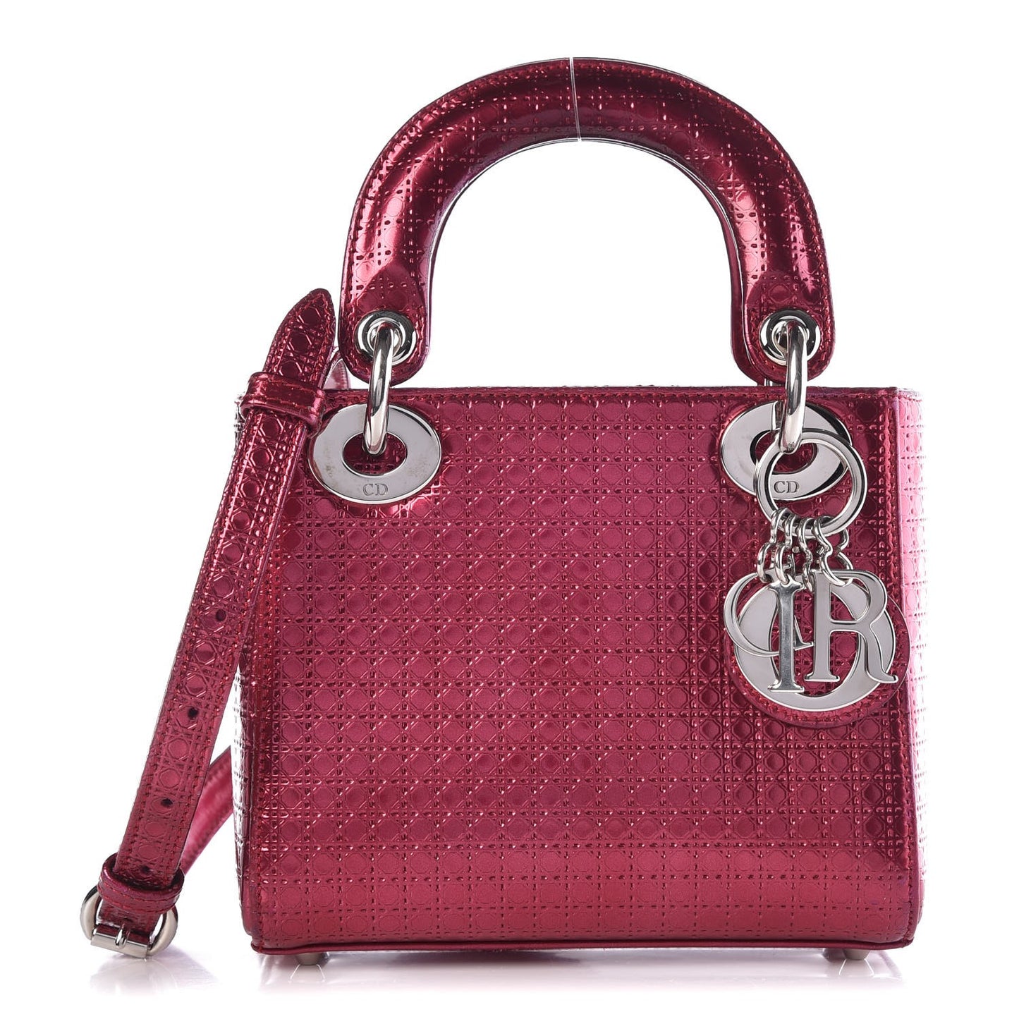 Metallic Patent Micro-Cannage Mini Lady Dior Fuchsia