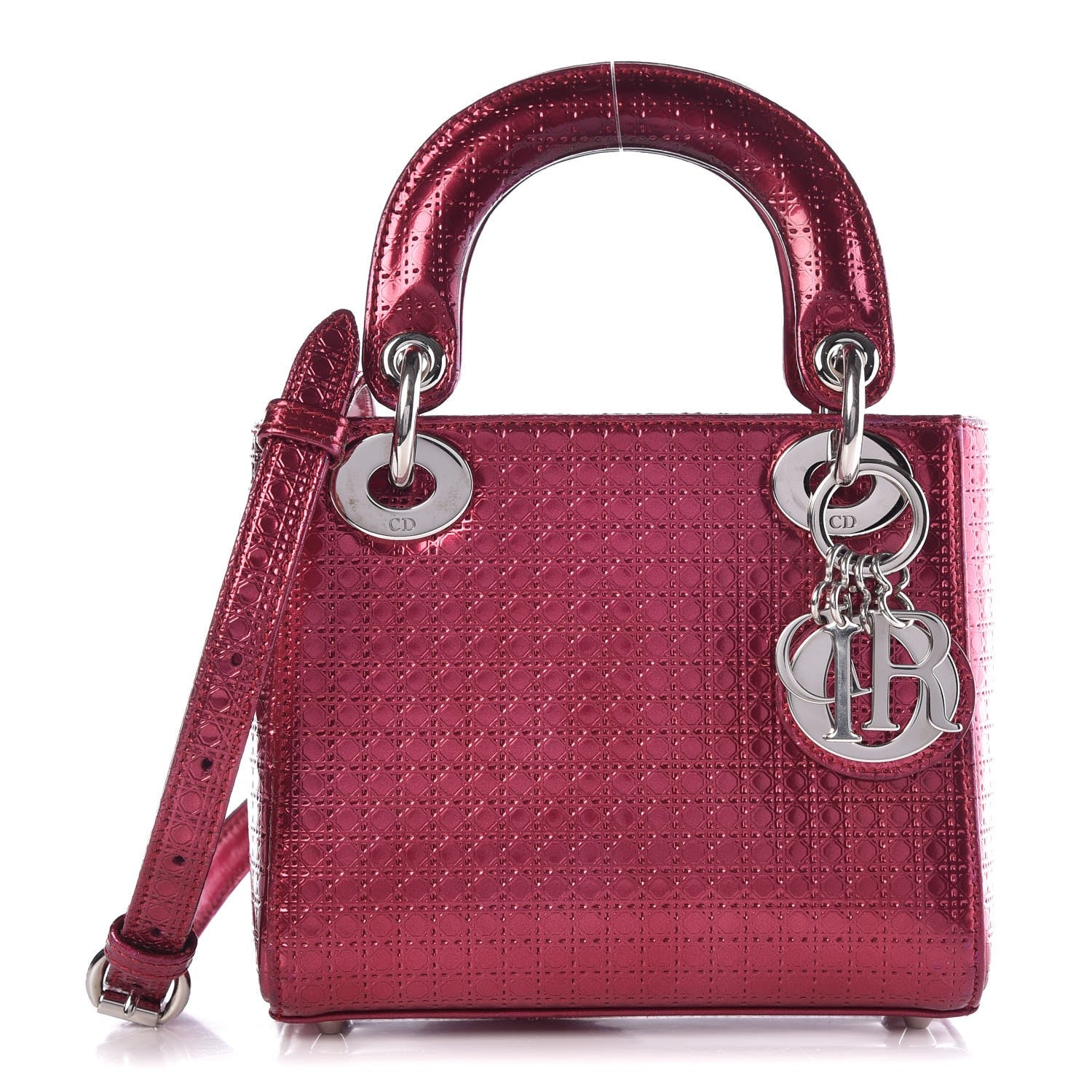 Christian Dior Metallic Patent Micro-Cannage Mini Lady Dior Fuchsia 1 of 14
