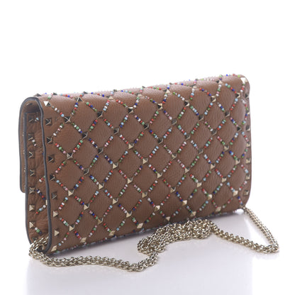 Valentino Garavani Grained Calfskin Beaded Rockstud Spike Wallet on Chain Light Cuir 3 of 11