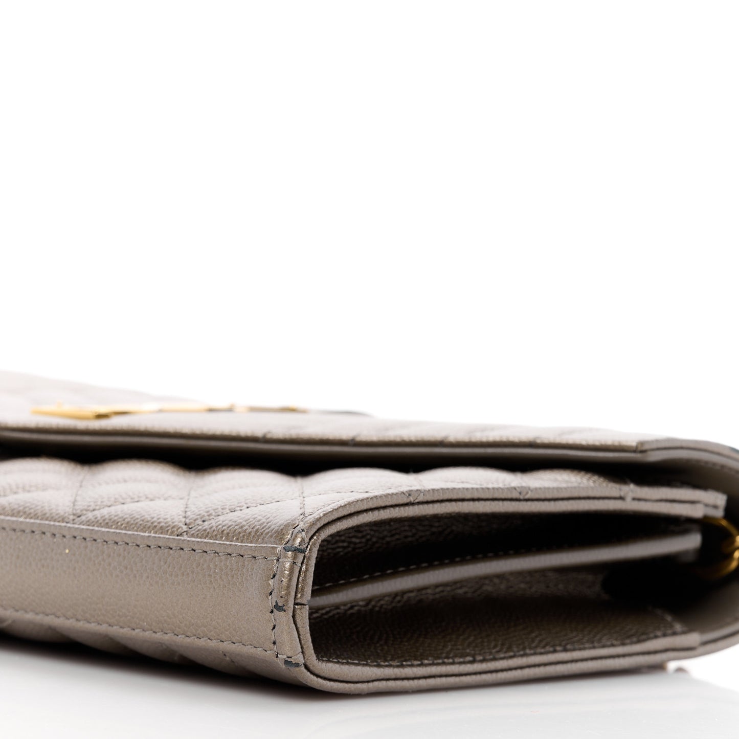 Metallic Grain De Poudre Mixed Matelasse Triquilt Monogram Chain Wallet Piombo