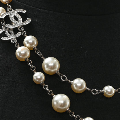Chanel Crystal Pearl CC Long Necklace Silver 6 of 6