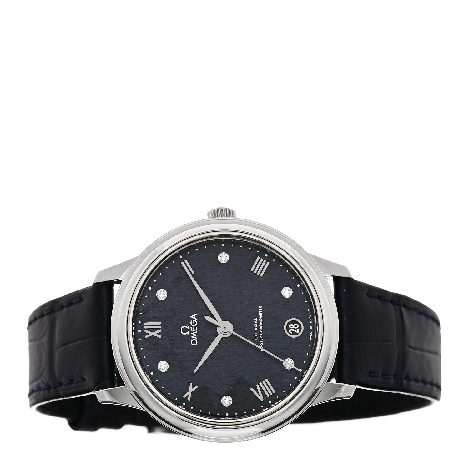 Omega Stainless Steel Alligator Diamond 34mm De Ville Prestige Automatic Watch Blue 434.13.34.20.53.002 2 of 5