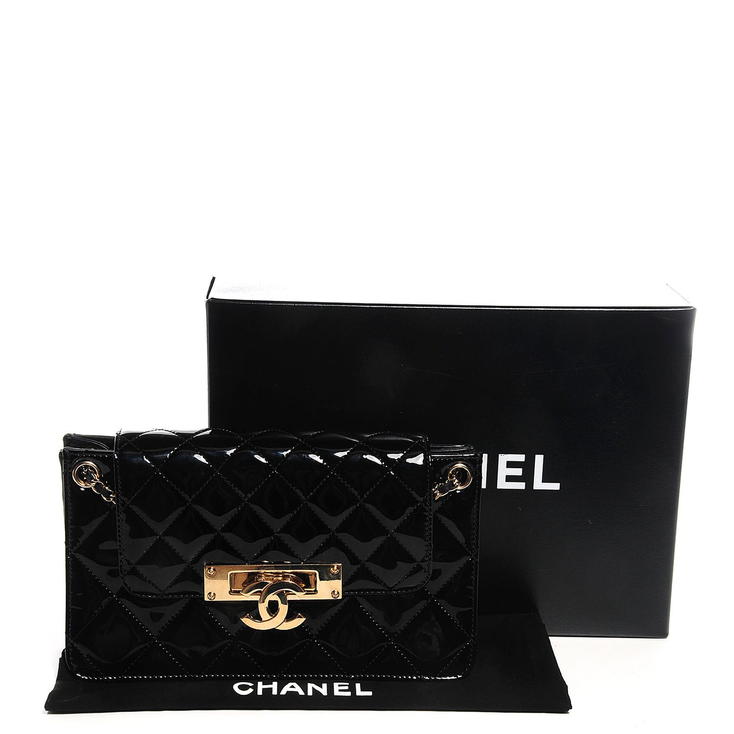 Patent Golden Class Accordion Flap Bag Black