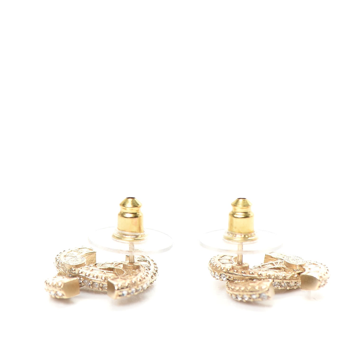 Chanel Crystal Timeless CC Earrings Light Gold 3 of 5