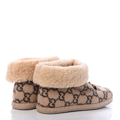Gucci Covered Wool GG Monogram Mens Fria Horsebit Ankle Boots 9 Beige Ebony Butterscotch 4 of 6