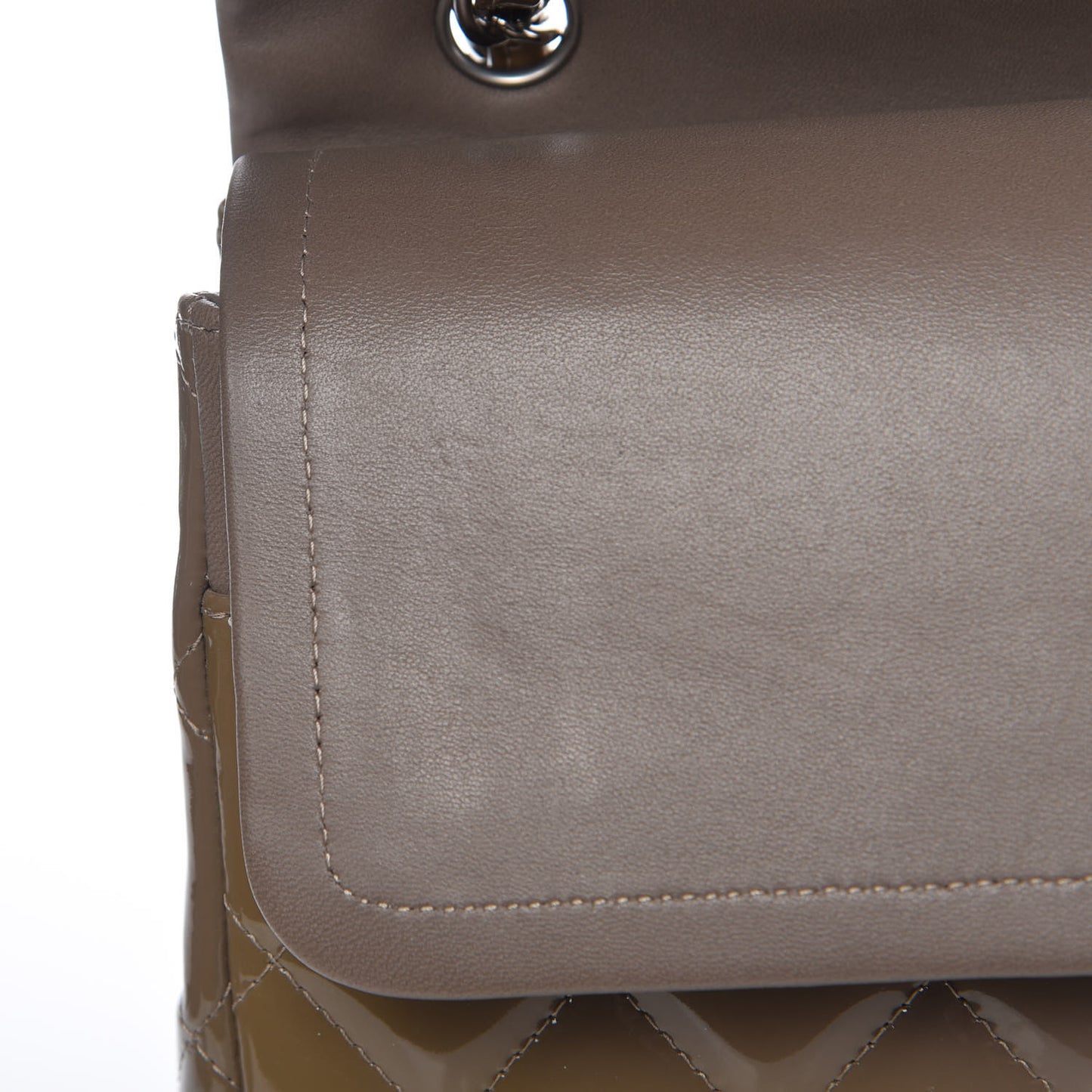 Patent Calfskin Quilted Maxi Double Flap Grey