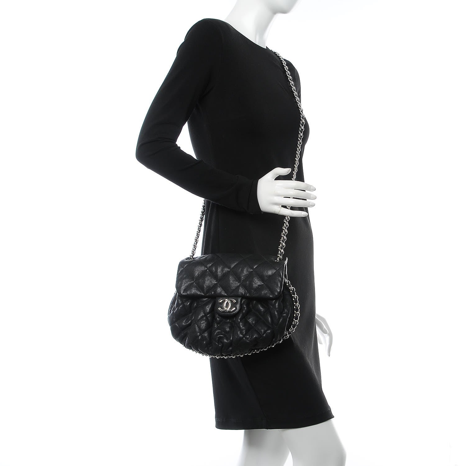 Chanel Washed Lambskin Quilted Medium Chain Around Messenger Black 2 of 8