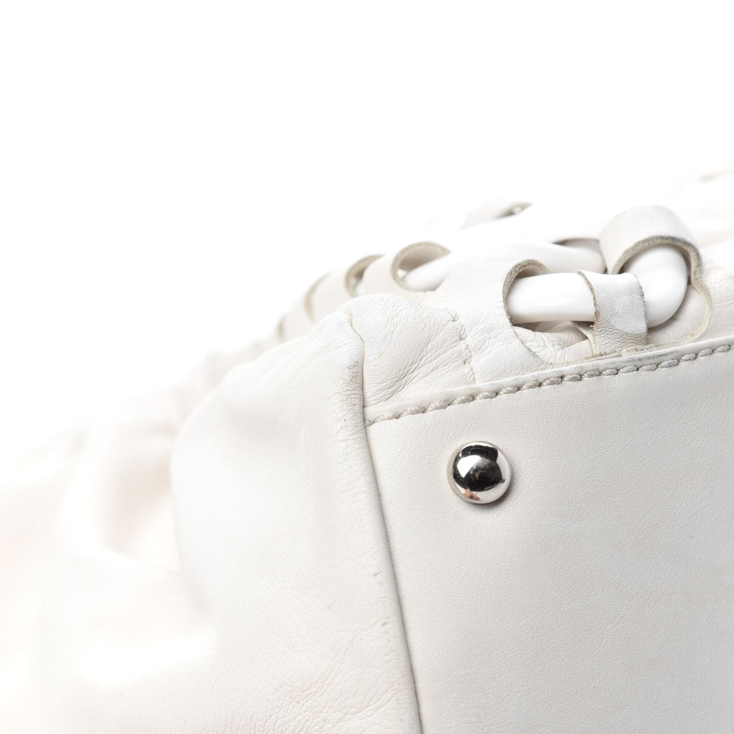Calfskin Modern Chain Rhodoid East West Tote White