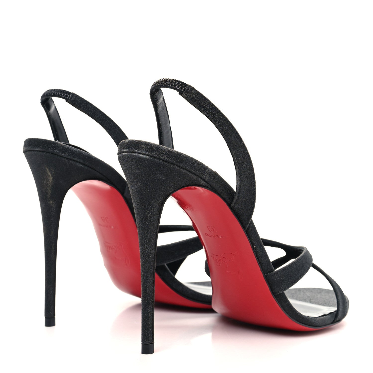 Christian Louboutin Glitter Calfskin Emilie 100 Slingback Sandals 39 Black 4 of 9