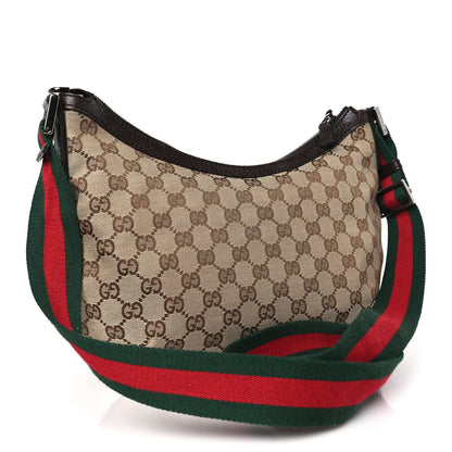 Gucci Monogram Web Medium Half Moon Hobo Dark Brown 3 of 12