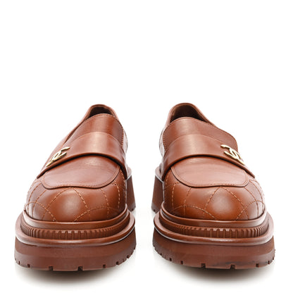 Chanel Calfskin Quilted CC Mocassin Loafers 38 Light Brown 3 of 7