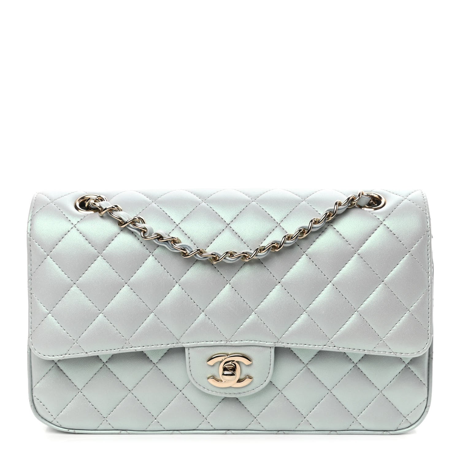 Chanel Iridescent Lambskin Quilted Medium Double Flap Light Blue 1 of 4