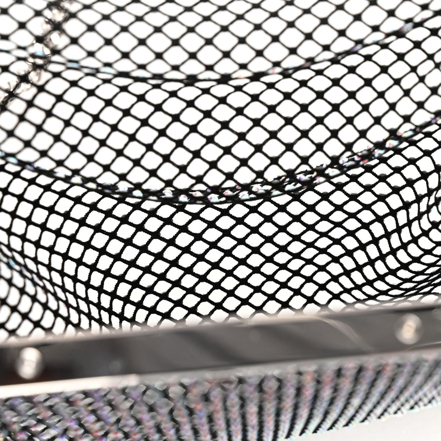 Mesh Crystal Medium Fanny Shoulder Bag Black