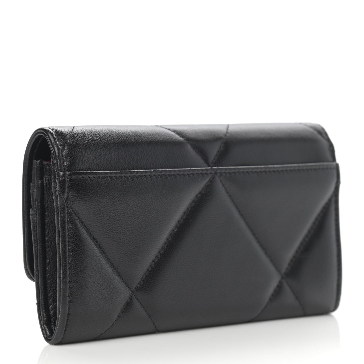 Shiny Goatskin Quilted Chanel 19 Flap Wallet Black