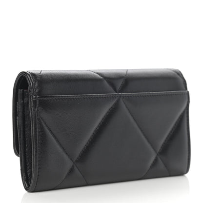 Chanel Shiny Goatskin Quilted Chanel 19 Flap Wallet Black 3 of 10