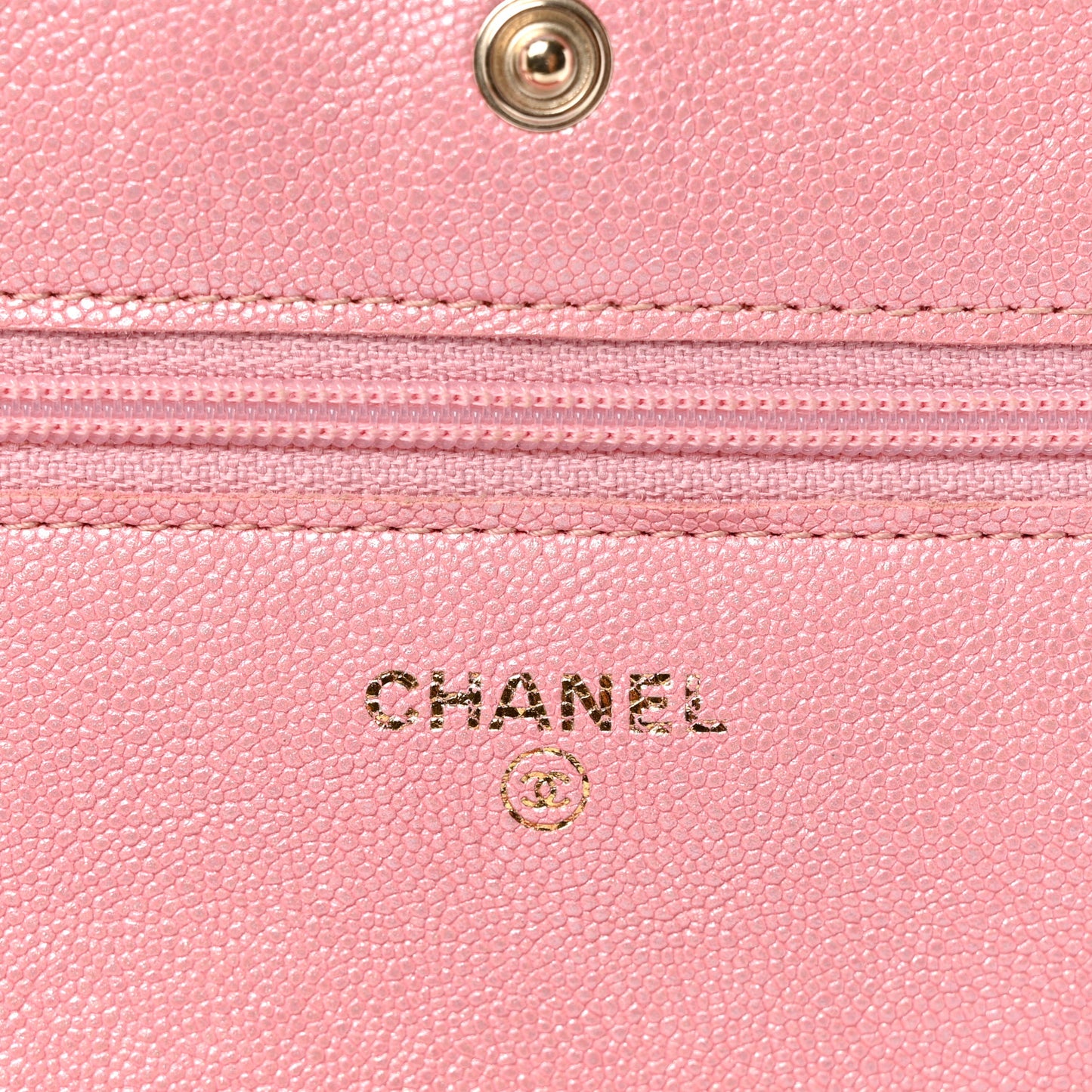 Iridescent Caviar Quilted Wallet on Chain WOC Rose Pink