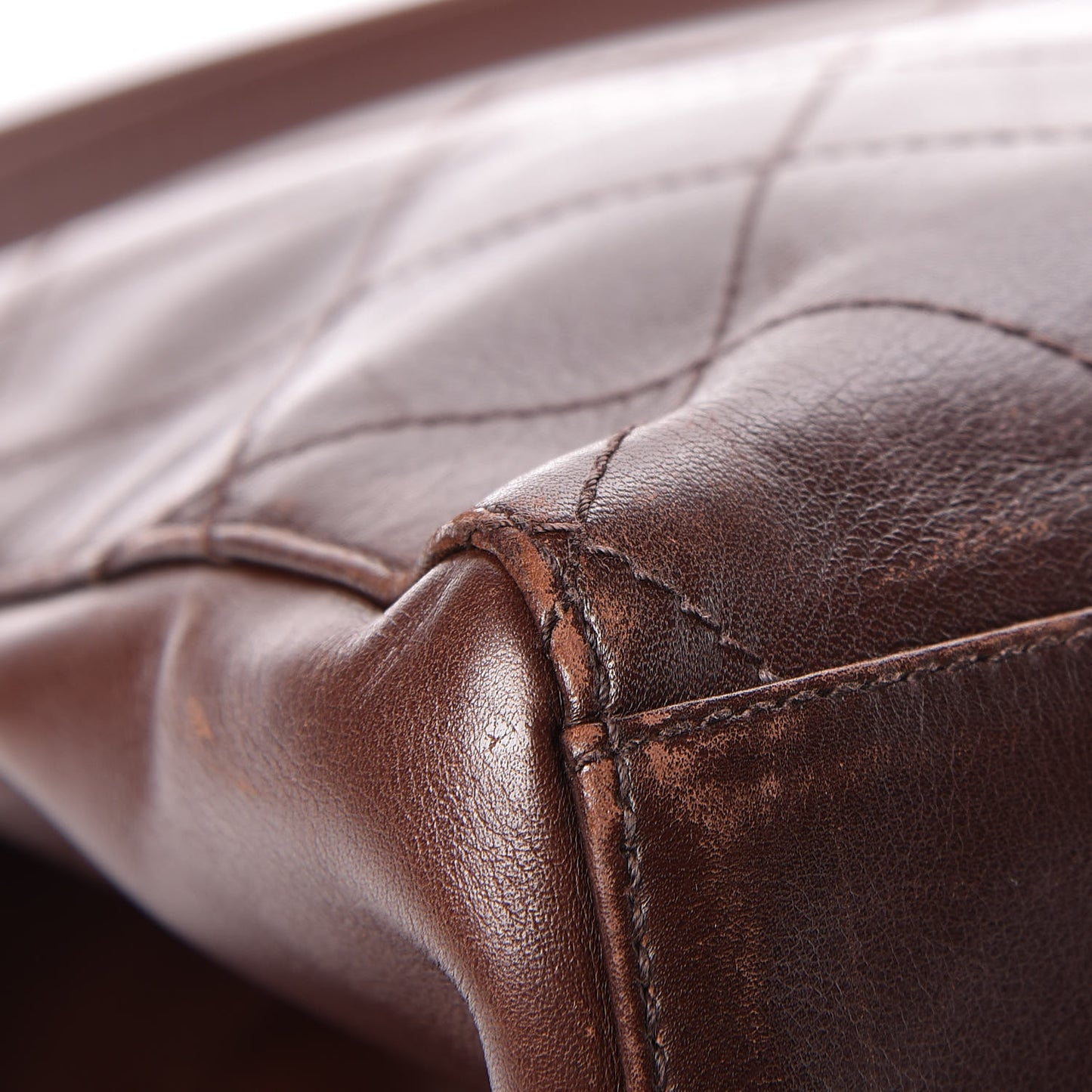 Lambskin Diamond Stitched Shoulder Bag Brown