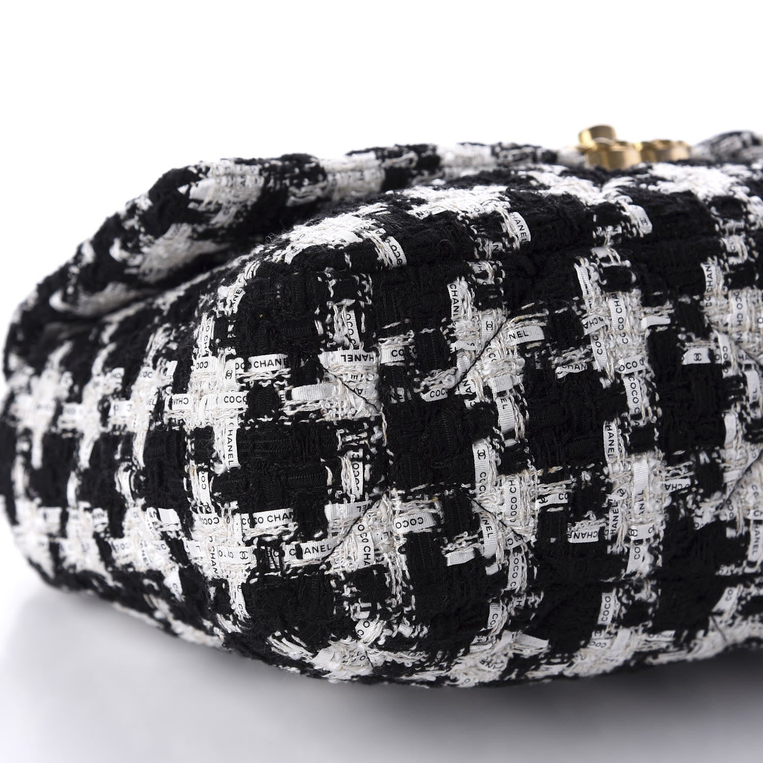 Chanel Tweed Quilted Large 19 Flap Black Ecru White 6 of 11