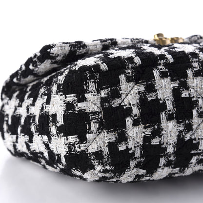Chanel Tweed Quilted Large 19 Flap Black Ecru White 6 of 11