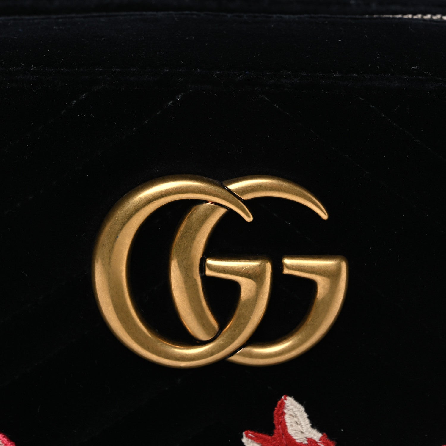 Gucci Velvet Matelasse Deer Embroidered Small GG Marmont Chain Shoulder Bag Black 8 of 10