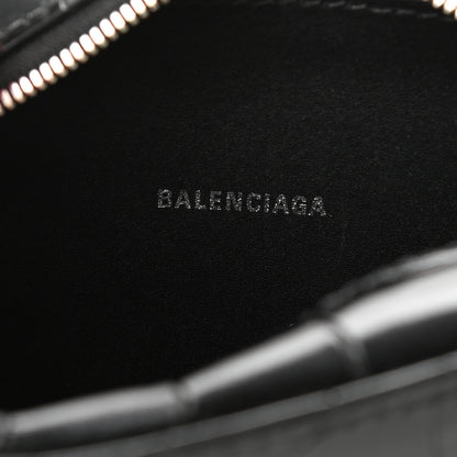 Balenciaga Shiny Calfskin Logo Crocodile Embossed XS Everyday Camera Bag Black 6 of 10