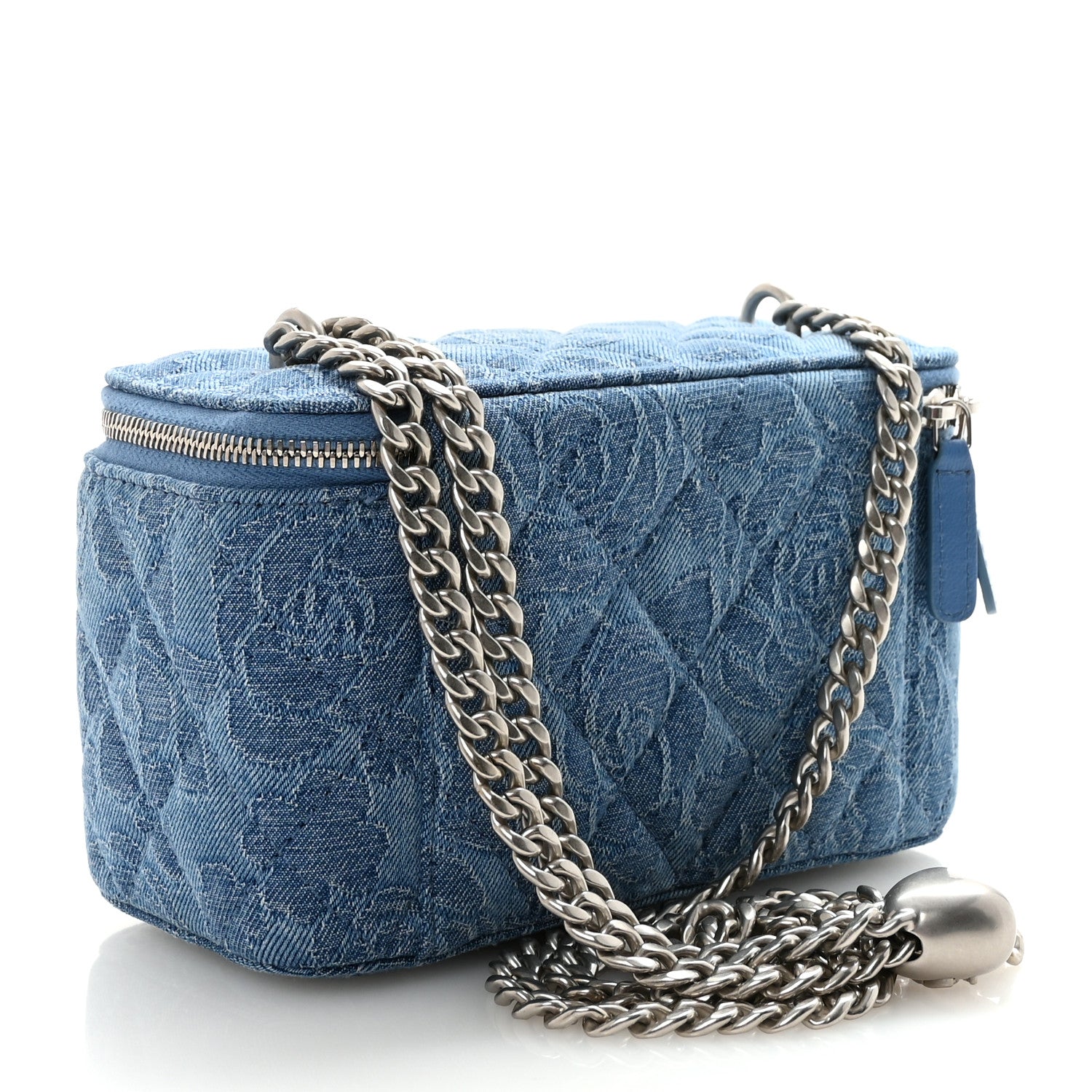 Chanel Denim Quilted Sweetheart Small Vanity Case With Chain Blue 3 of 11