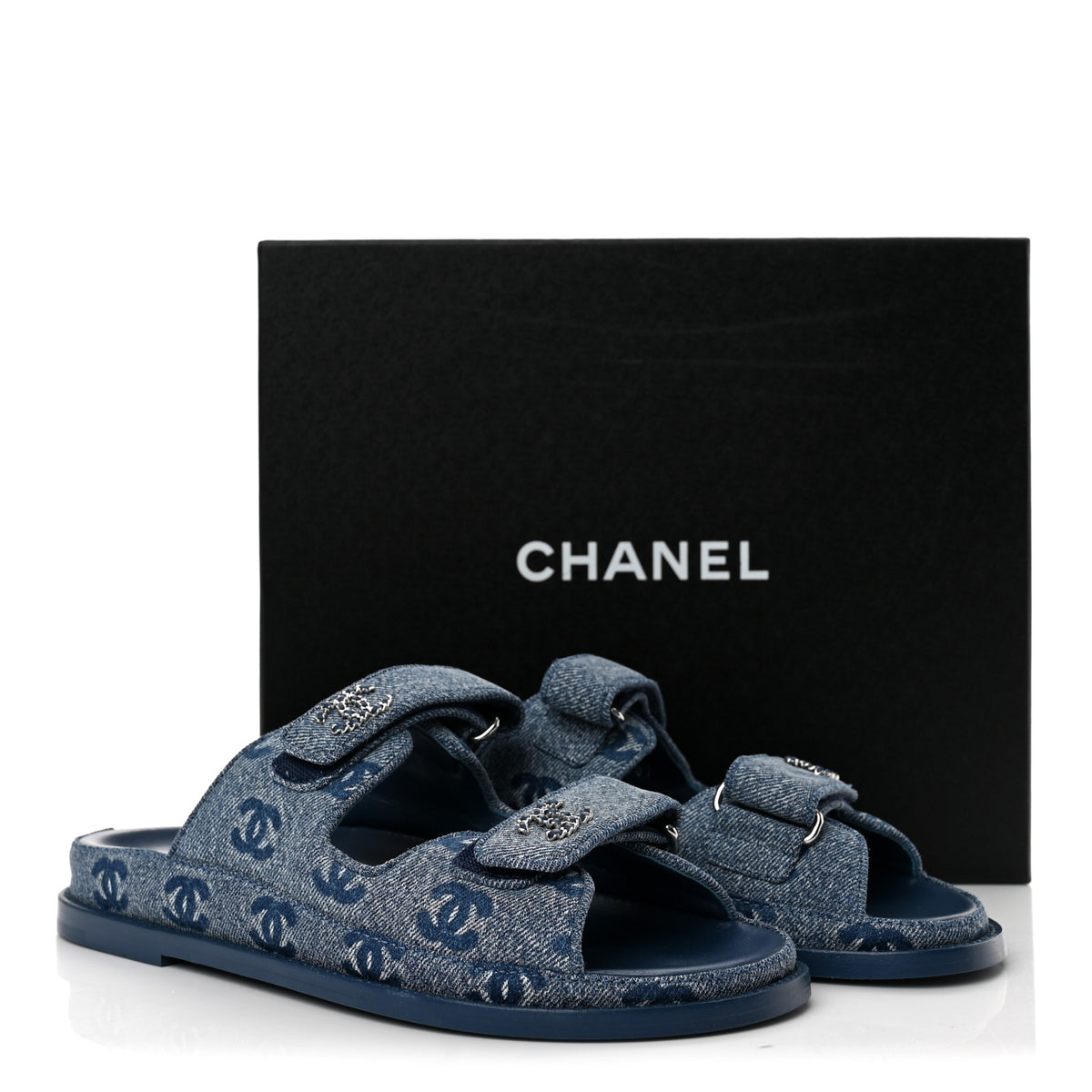 Denim CC Velcro Dad Chain CC Slide Sandals 39 Blue