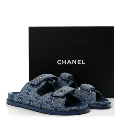 Chanel Denim CC Velcro Dad Chain CC Slide Sandals 39 Blue 10 of 10