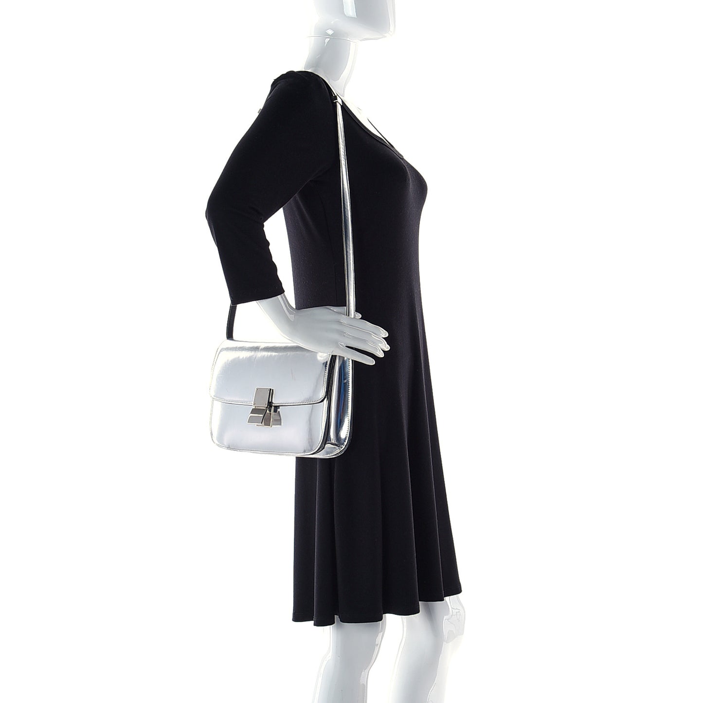 Mirror Box Calfskin Medium Classic Box Flap Bag Silver
