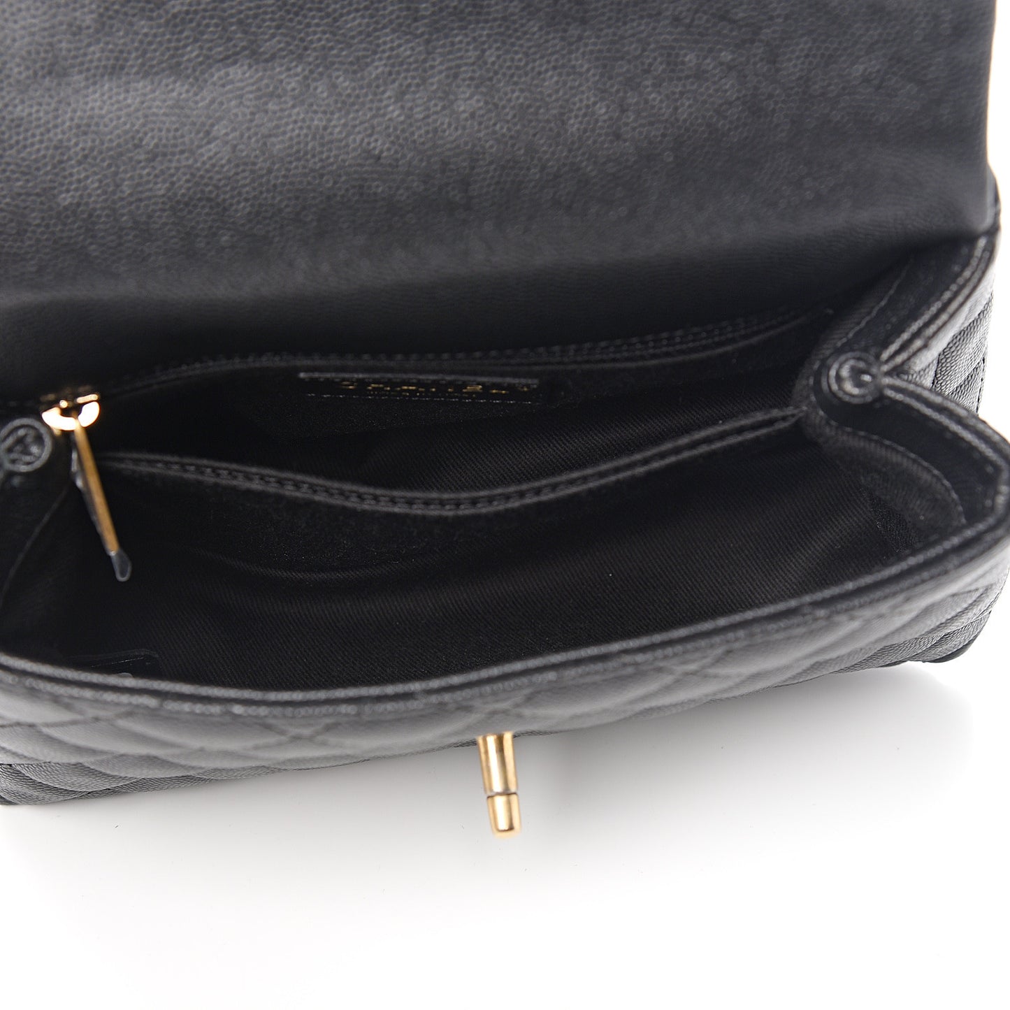 Caviar Lizard Embossed Quilted Mini Coco Handle Flap Black