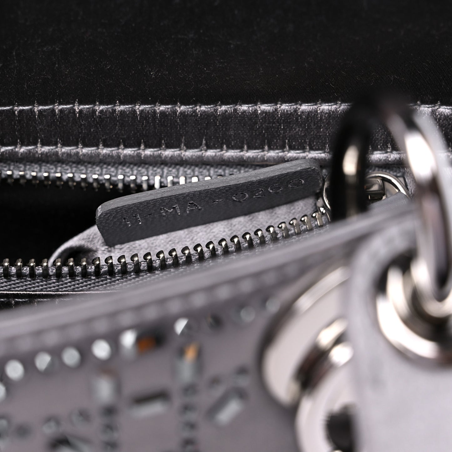 Satin Crystal Cannage Mini Lady Dior Gray