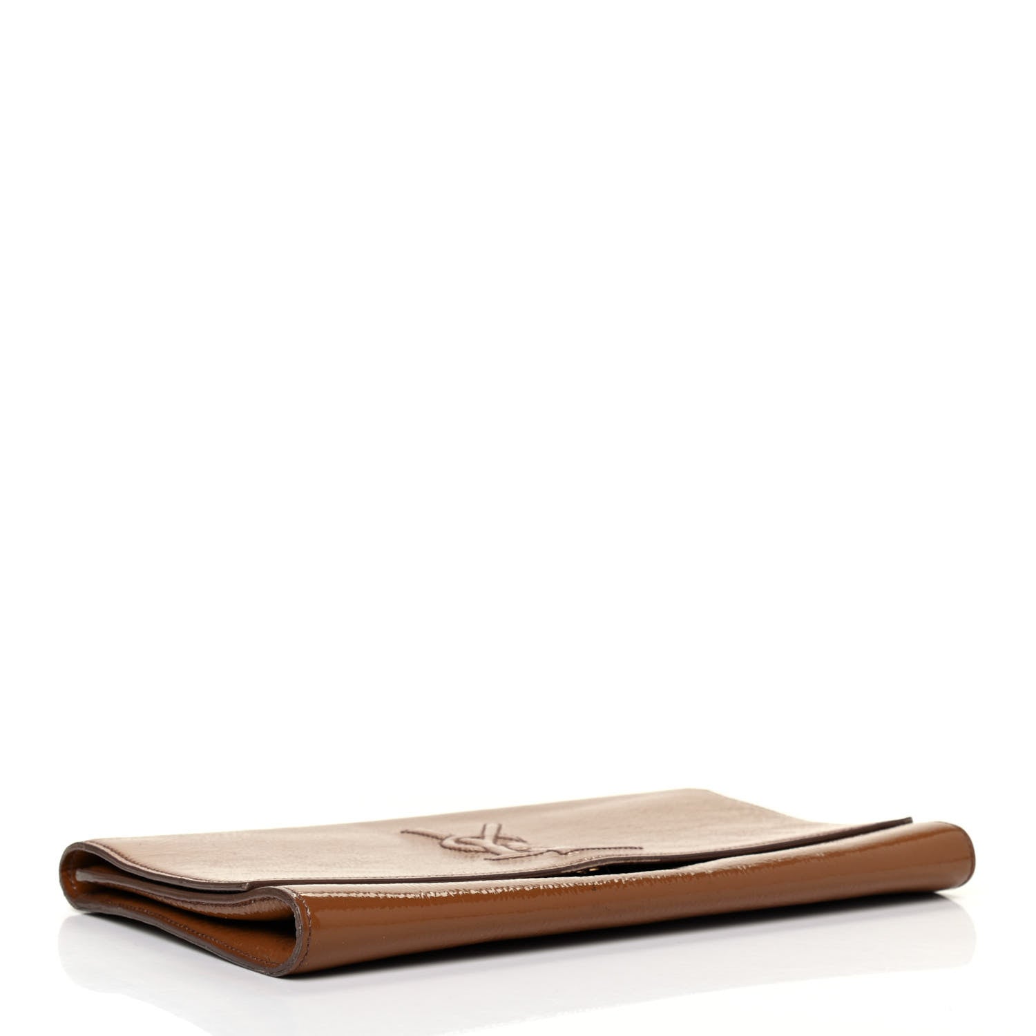 Saint Laurent Textured Patent Calfskin Monogram Large Belle De Jour Clutch Tobacco 3 of 4