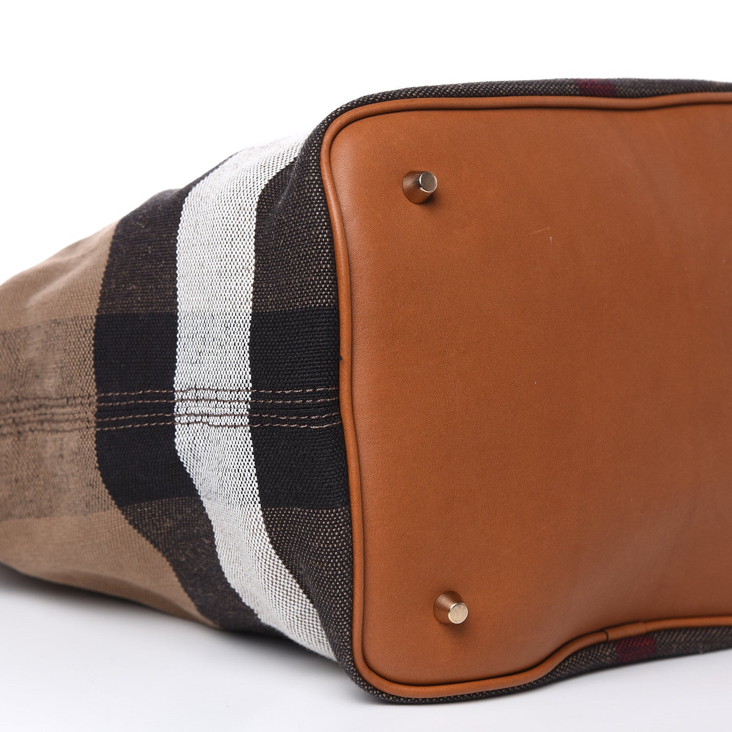 Burberry Grainy Calfskin Canvas Mega Check Medium Ashby Tassel Hobo Saddle Brown 11 of 13