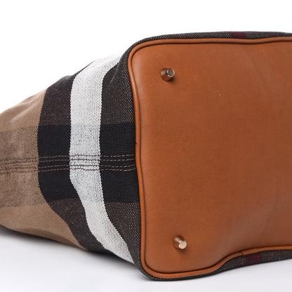 Burberry Grainy Calfskin Canvas Mega Check Medium Ashby Tassel Hobo Saddle Brown 11 of 13