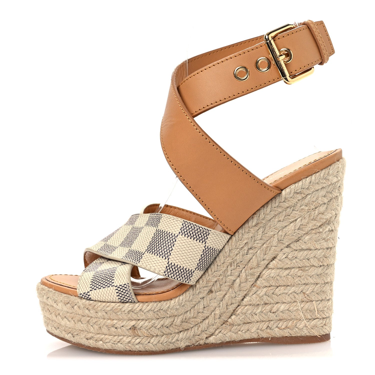 Louis Vuitton Damier Azur Starboard Wedges 35 Tan 1 of 13