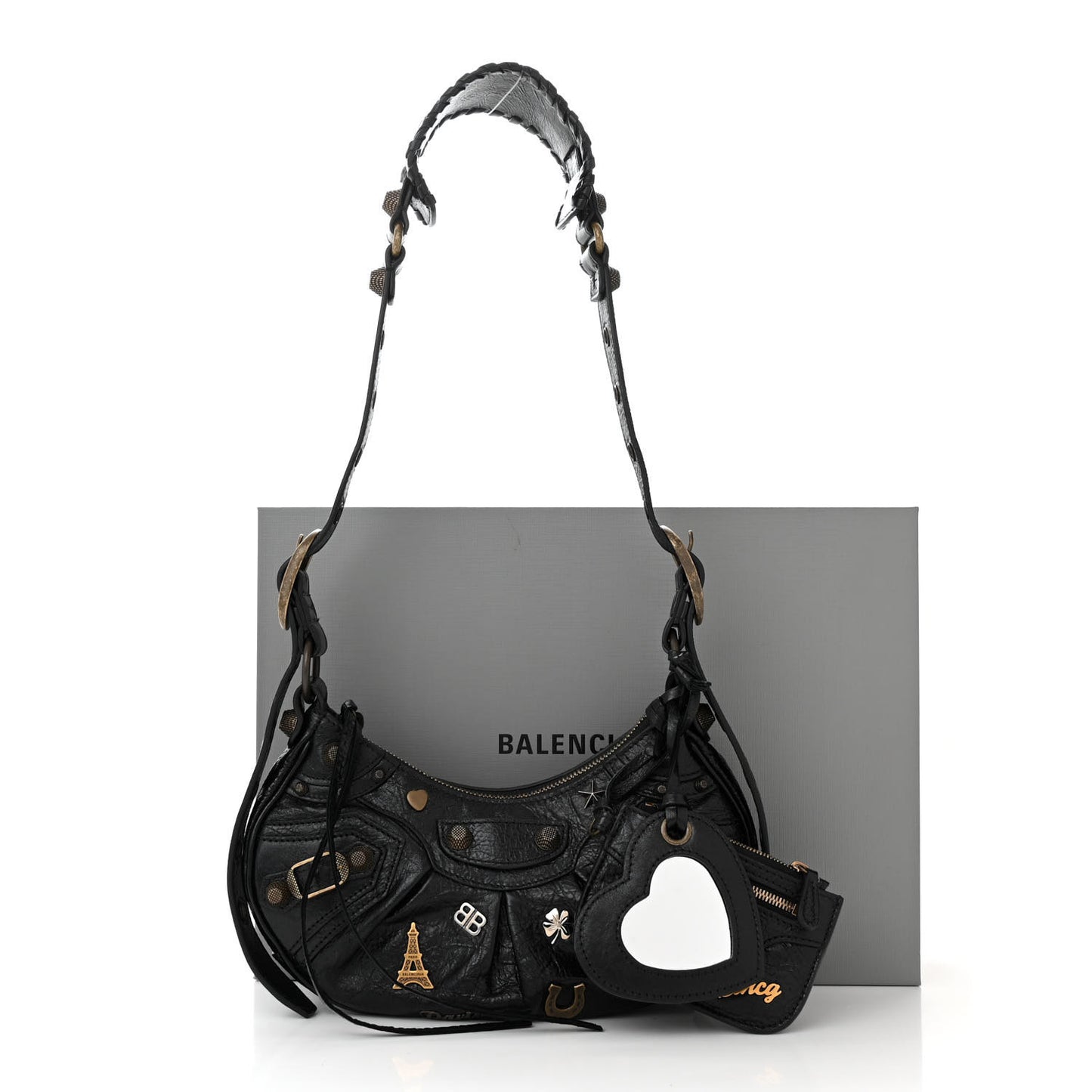Agneau Arena Pin Embellished Le Cagole Shoulder Bag XS Black