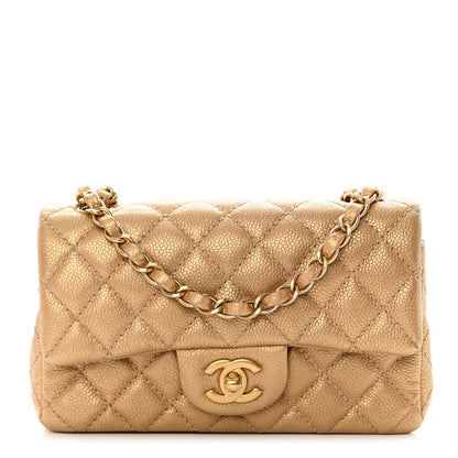 Chanel Pearly Caviar Quilted Mini Rectangular Flap Gold 1 of 12