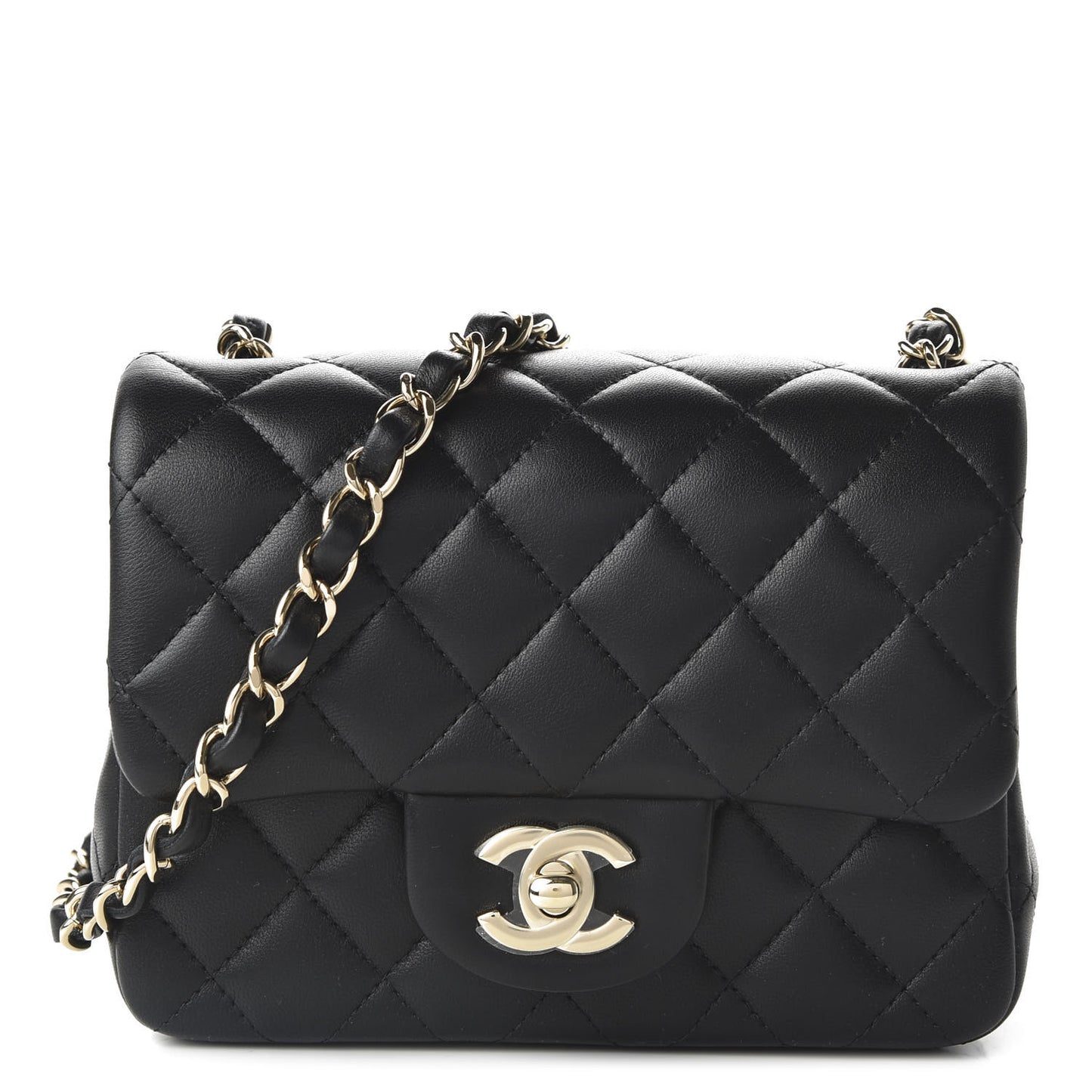 Lambskin Quilted Mini Square Flap Black