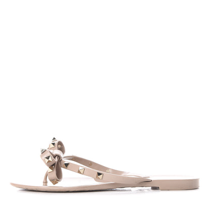 Valentino Garavani PVC Jelly Rockstud Bow Thong Sandals 38 Poudre 1 of 9