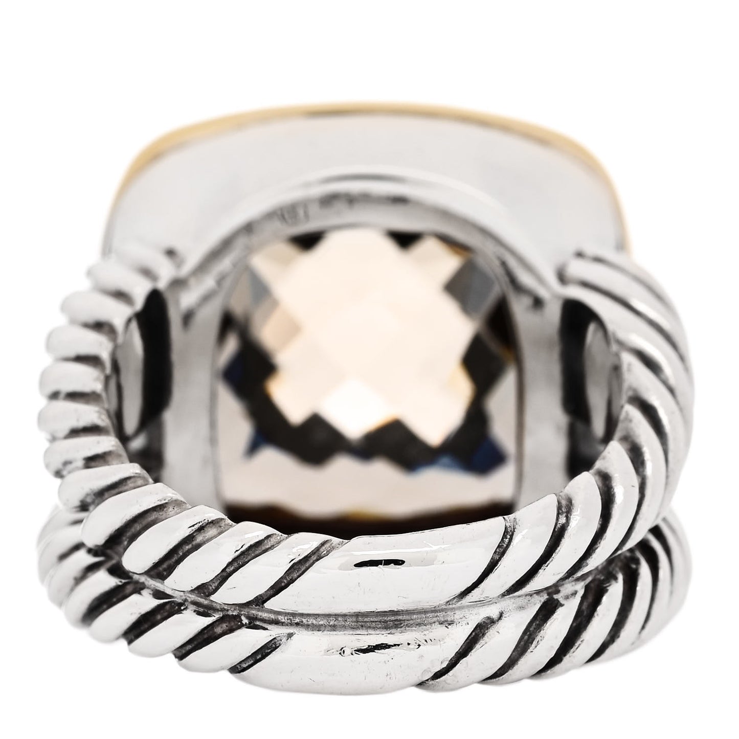 Sterling Silver 18K Yellow Gold Diamond Smoky Quartz 11mm Albion Ring 54 7