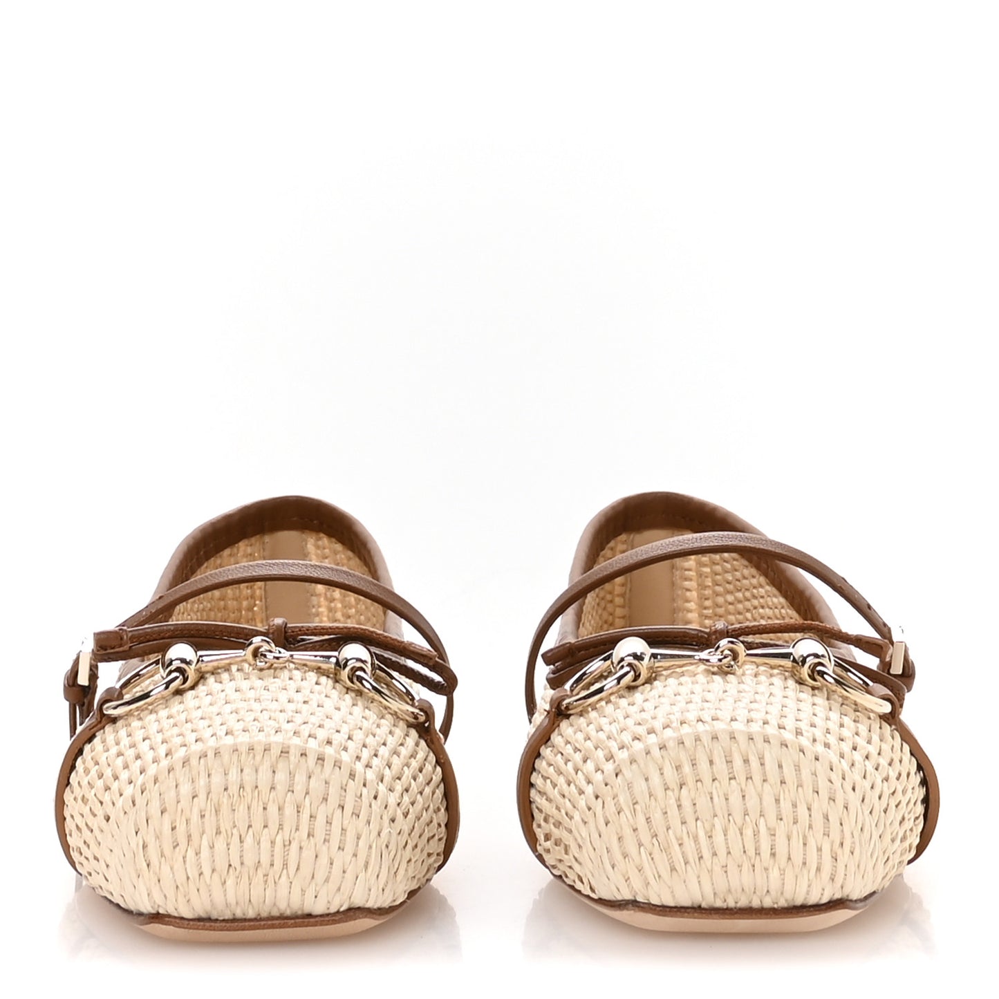 Raffia Nappa Horsebit Ballerina Flats 38.5 Natural Sundial