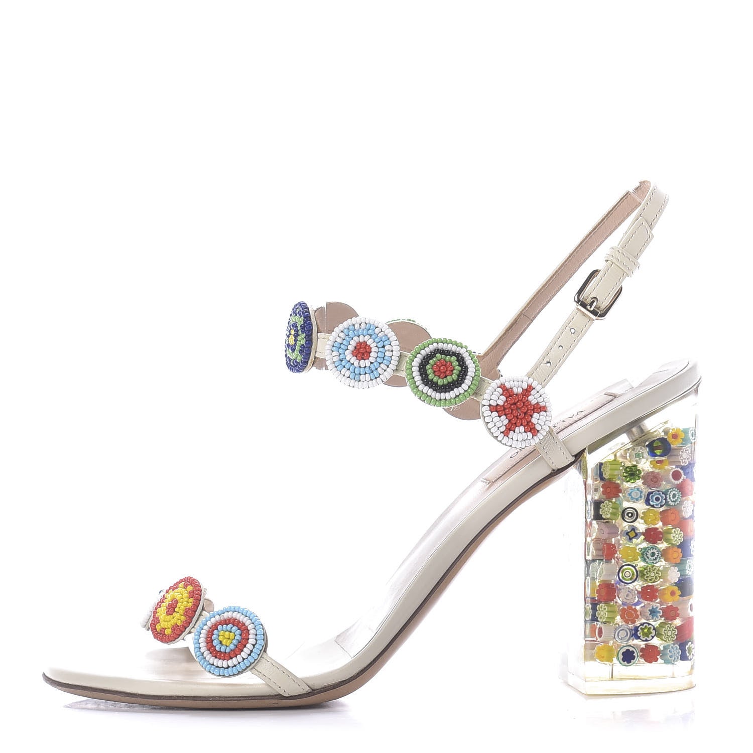 Valentino Garavani Nappa Beaded Medallion Sandals 37.5 White 1 of 10