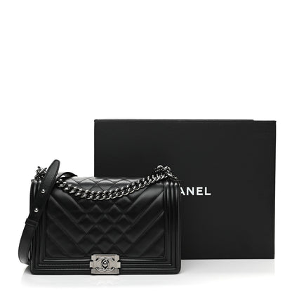 Chanel Calfskin Chevron Quilted Medium Boy Flap Black 12 of 12