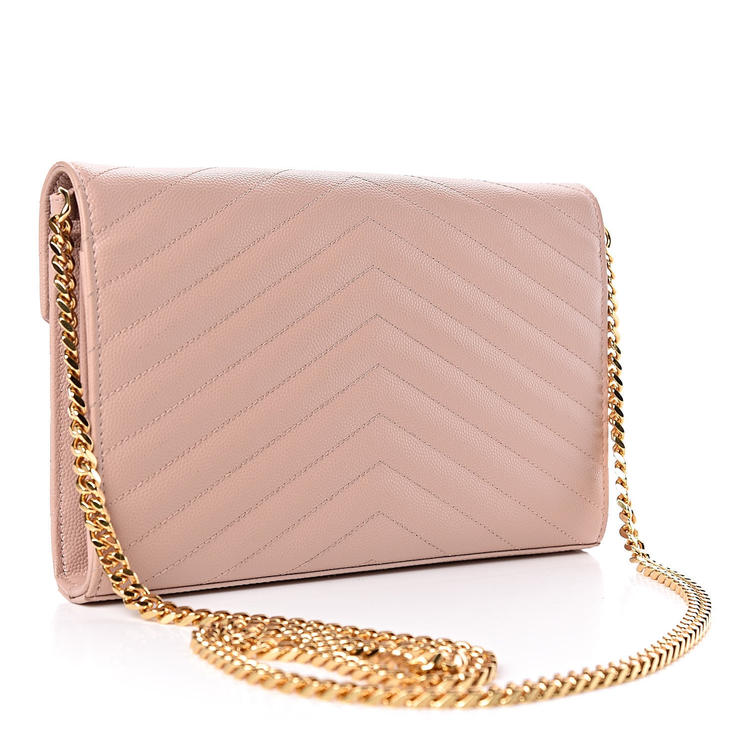 Saint Laurent Grain De Poudre Matelasse Chevron Monogram Chain Wallet Rose Antic 3 of 10