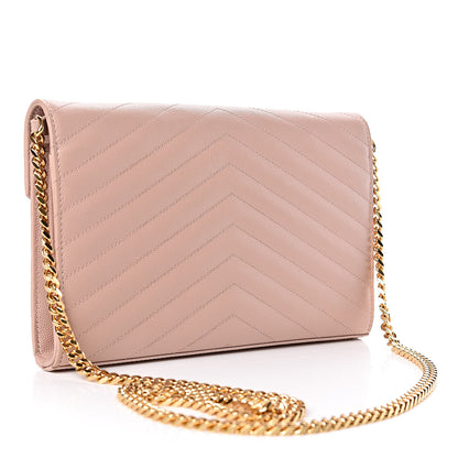 Saint Laurent Grain De Poudre Matelasse Chevron Monogram Chain Wallet Rose Antic 3 of 10