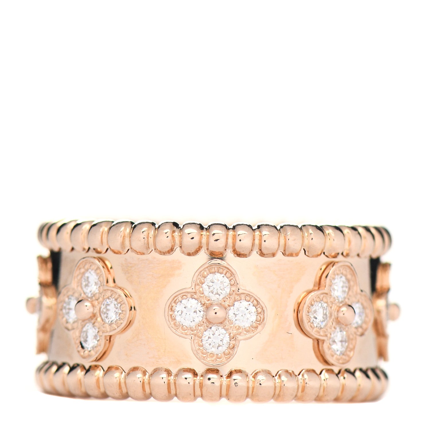 Van Cleef & Arpels 18K Rose Gold Diamond Perlee Clover Ring 55 7.25 1 of 5